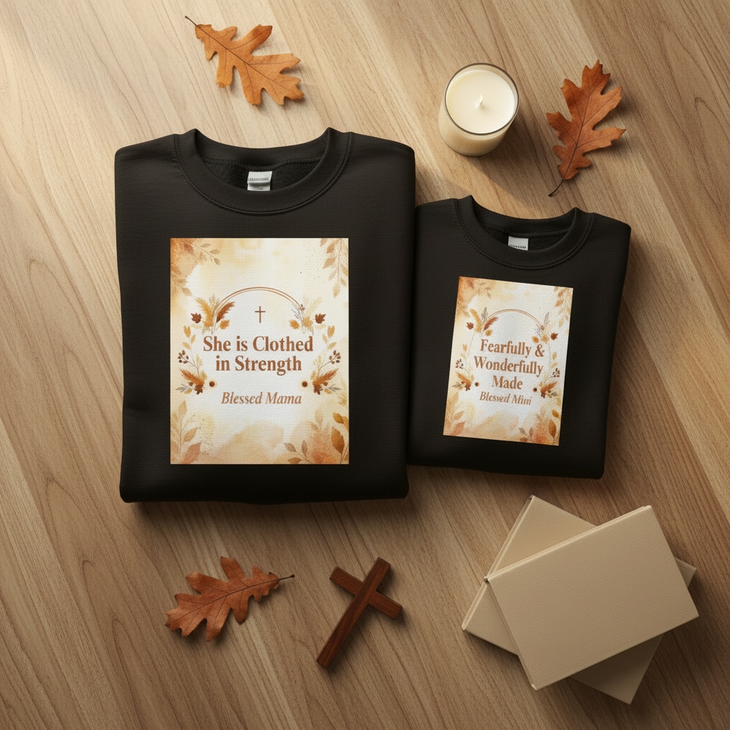 She is Clothed in Strength | Mama + Mini Matching Sweatshirt Set